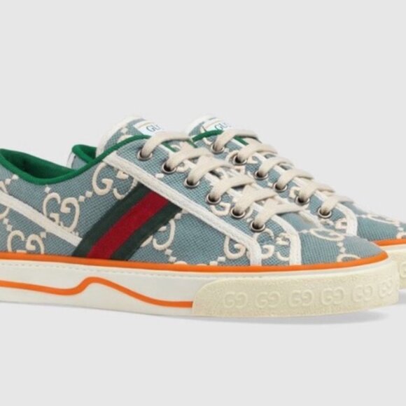 Cotton GG Monogram Web Womens 1977 Tennis Sneaker - Picture 3 of 7